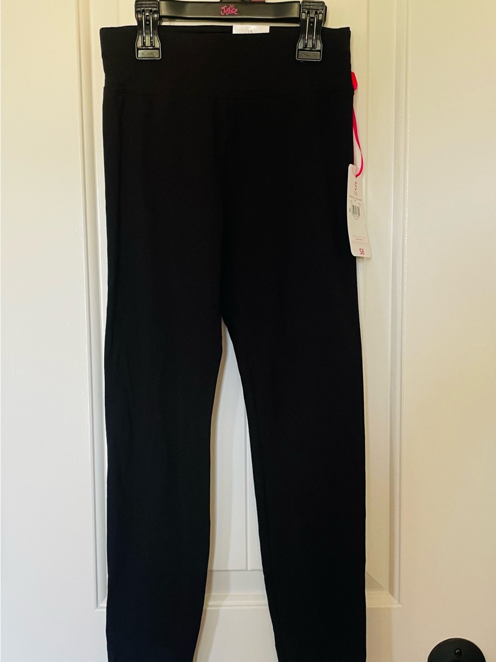 Justice Black Full-Length Leggings with Metallic Heart Accent
